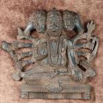 Vintage Panchmukhi Hanuman Wall Hanging | 8" x 8" x 2" (20.3 x 20.3 x 5.1 cm) | 2 kg Antique Sandstone Finish | Five-Face Protection Art